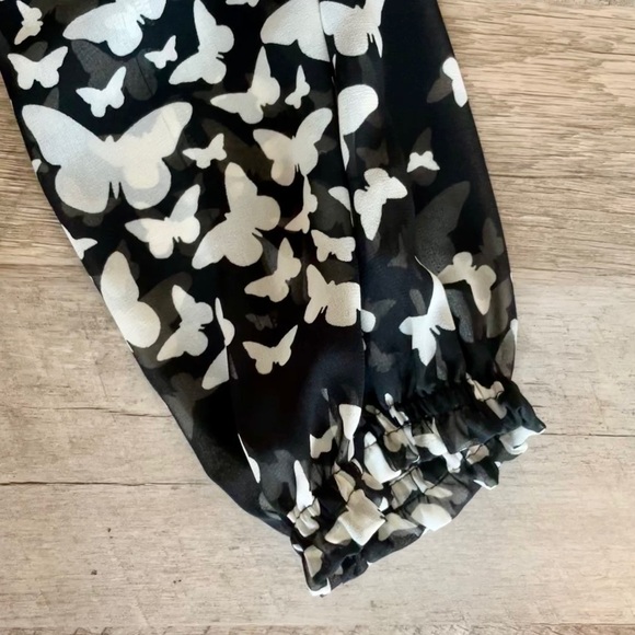 🌺 Zara Sheer Butterfly Print Lightweight Boho Peasant Blouse Size S - Picture 6 of 11